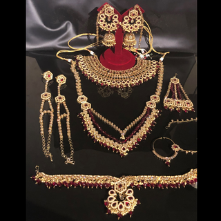 DEEPIKA Heavy Golden/Maroon Bridal Necklace Set Bundle