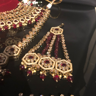 DEEPIKA Heavy Golden/Maroon Bridal Necklace Set Bundle