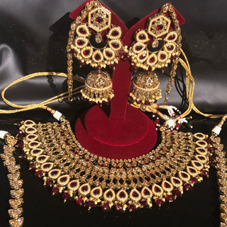 DEEPIKA Heavy Golden/Maroon Bridal Necklace Set Bundle