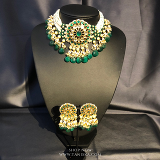 DEEPIKA Emerald Green Pachi Kundan Necklace Set
