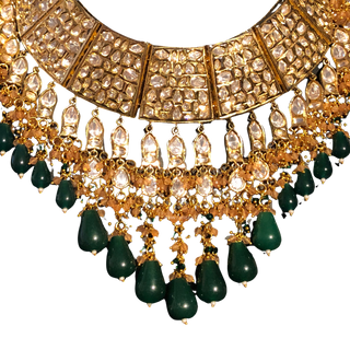 HEER Designer Bottle Green/Orange Kundan Necklace Set