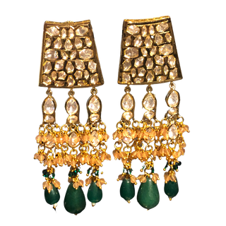 HEER Designer Bottle Green/Orange Kundan Necklace Set