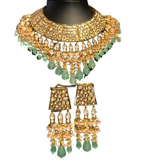 HEER Designer Mint/Baby Pink Kundan Necklace Set