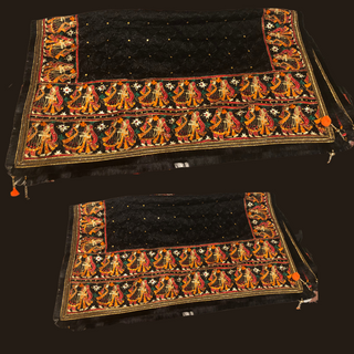 RRBLK01 Midnight Black Dhula-Dhulan Phulkari Dupatta
