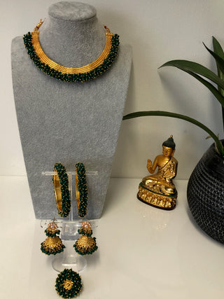 RANG-DE Pearl Necklace Set (Necklace, Earrings) - Emerald Green