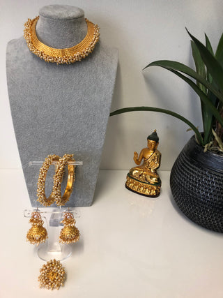 RANG-DE Pearl Necklace Set (Necklace, Earrings) - Golden