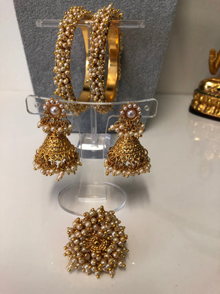 RANG-DE Pearl Necklace Set (Necklace, Earrings) - Golden