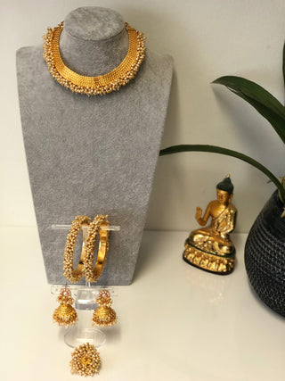 RANG-DE Pearl Necklace Set (Necklace, Earrings) - Golden