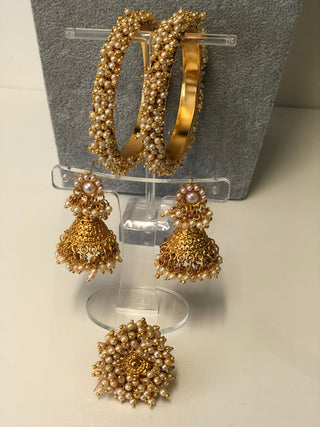 RANG-DE Pearl Necklace Set (Necklace, Earrings) - Golden