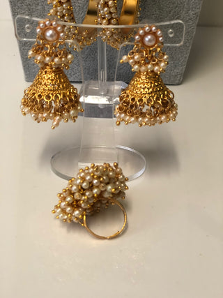 RANG-DE Pearl Necklace Set (Necklace, Earrings) - Golden