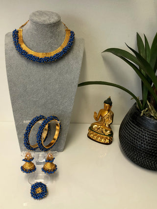 RANG-DE Pearl Necklace Set (Necklace, Earrings) - Blue