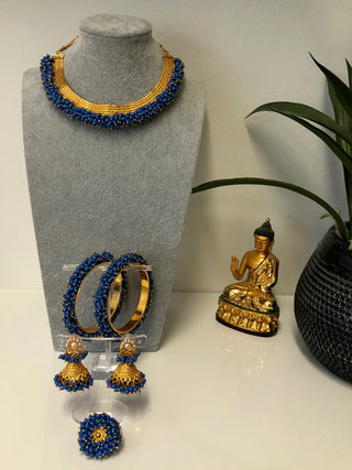 RANG-DE Pearl Necklace Set (Necklace, Earrings) - Blue
