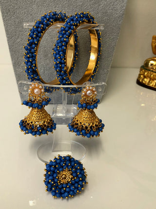RANG-DE Pearl Necklace Set (Necklace, Earrings) - Blue