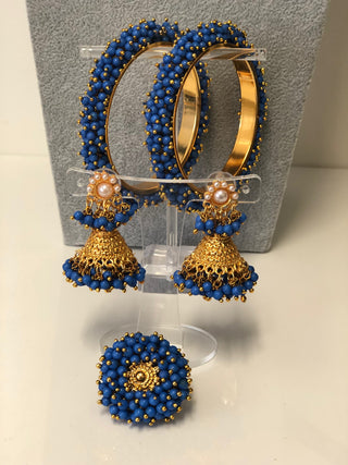 RANG-DE Pearl Necklace Set (Necklace, Earrings) - Blue