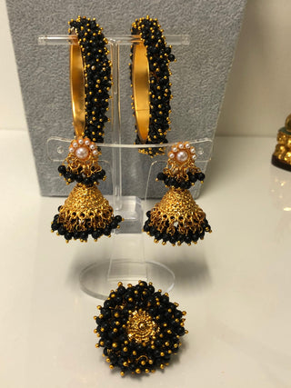 RANG-DE Pearl Necklace Set (Necklace, Earrings) - Black