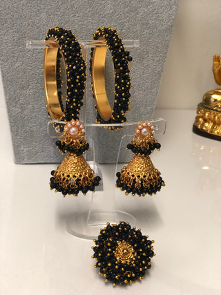 RANG-DE Pearl Necklace Set (Necklace, Earrings) - Black