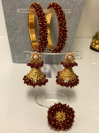 RANG-DE Pearl Necklace Set (Necklace, Earrings) - Maroon