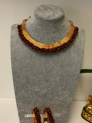 RANG-DE Pearl Necklace Set (Necklace, Earrings) - Maroon