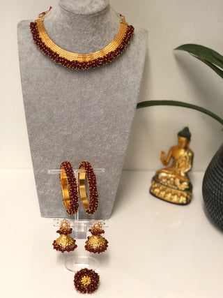 RANG-DE Pearl Necklace Set (Necklace, Earrings) - Maroon
