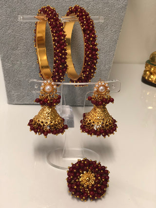 RANG-DE Pearl Necklace Set (Necklace, Earrings) - Maroon