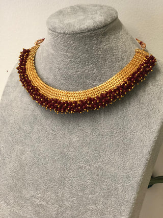 RANG-DE Pearl Necklace Set (Necklace, Earrings) - Maroon