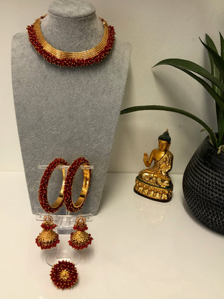 RANG-DE Pearl Necklace Set (Necklace, Earrings) - Maroon