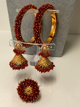 RANG-DE Pearl Necklace Set (Necklace, Earrings) - Maroon
