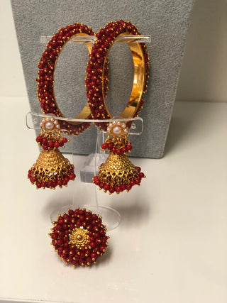 RANG-DE Pearl Necklace Set (Necklace, Earrings) - Maroon