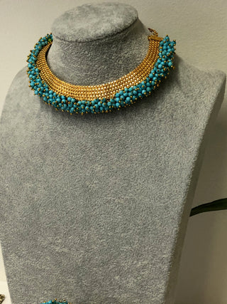 RANG-DE Pearl Necklace Set (Necklace, Earrings) - Turquoise