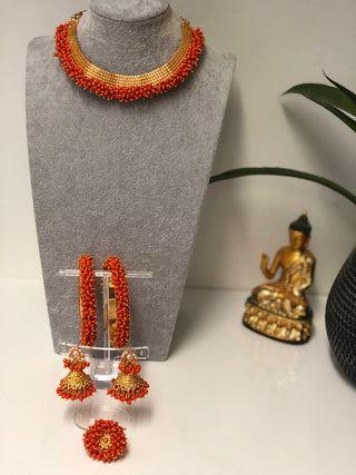 RANG-DE Pearl Necklace Set (Necklace, Earrings) - Dark Orange