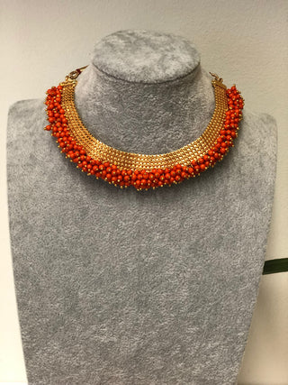 RANG-DE Pearl Necklace Set (Necklace, Earrings) - Dark Orange