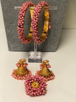 RANG-DE Pearl Necklace Set (Necklace, Earrings) - Baby Pink