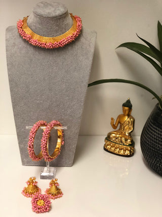 RANG-DE Pearl Necklace Set (Necklace, Earrings) - Baby Pink