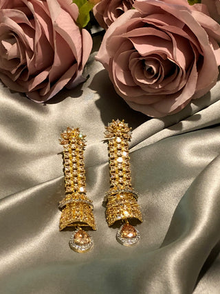 PARIS Love: American Diamond Style Long Earrings - Golden