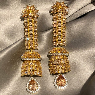 PARIS Love: American Diamond Style Long Earrings - Golden