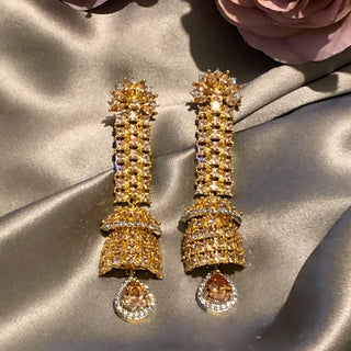 PARIS Love: American Diamond Style Long Earrings - Golden