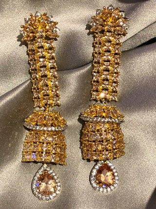 PARIS Love: American Diamond Style Long Earrings - Golden