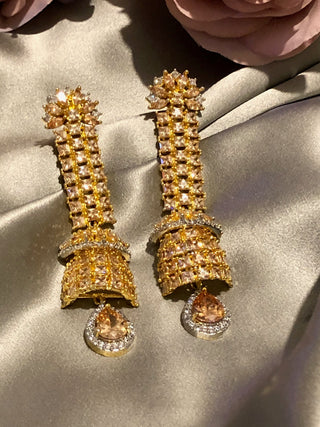 PARIS Love: American Diamond Style Long Earrings - Golden