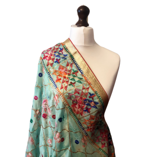 Mint Floral Phulkari Dupatta