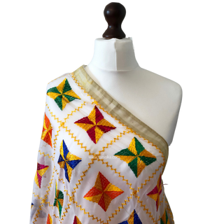 White MISHCA Phulkari Dupatta