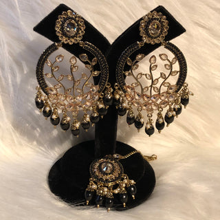 ALIA Designer Earring & Tikka Set - Midnight Black