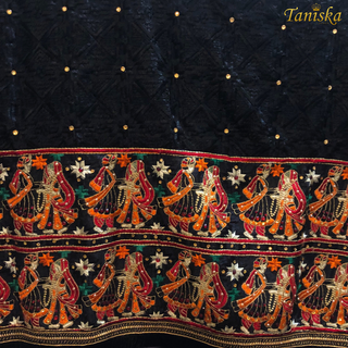 RRBLK01 Midnight Black Dhula-Dhulan Phulkari Dupatta