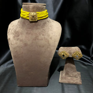 GLASS Choker Necklace Set - Yellow