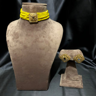 GLASS Choker Necklace Set - Yellow
