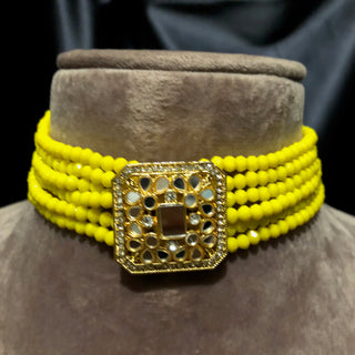 GLASS Choker Necklace Set - Yellow