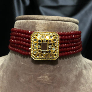 GLASS Choker Necklace Set - Maroon