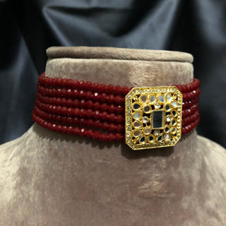 GLASS Choker Necklace Set - Maroon