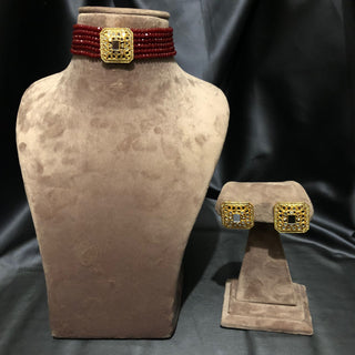 GLASS Choker Necklace Set - Maroon