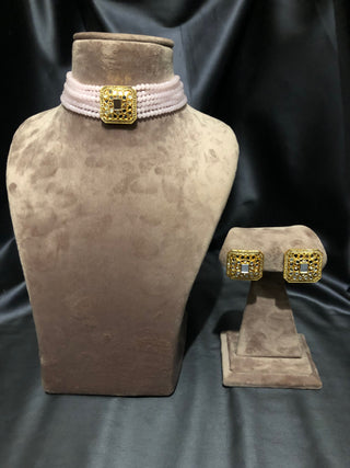 GLASS Choker Necklace Set - Blush Pink