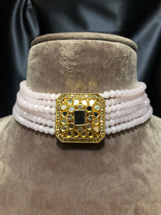GLASS Choker Necklace Set - Blush Pink